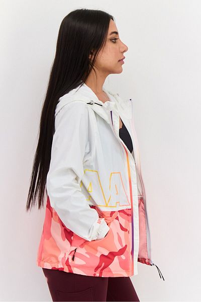 Aape By A Bathing Ape Women Graphic Print Windbreaker Jacket, White Combo