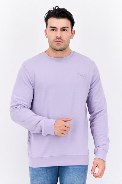 Crosshatch Men Crew Neck Brand Logo Long Sleeves Sweatshirt, Lavender