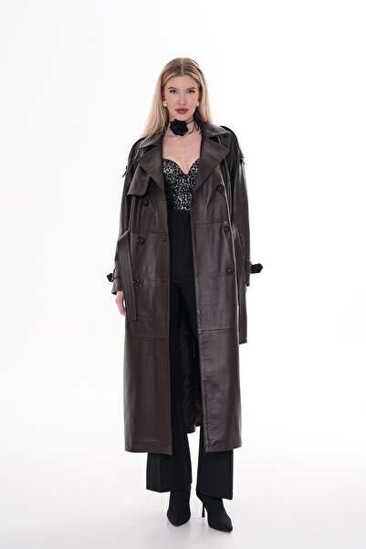 Metins Leather Kadın Kemerli Hakiki Deri Pardesü 102Ronda