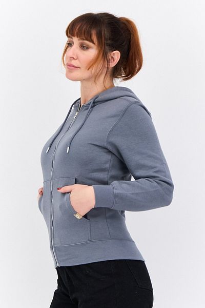 Juice Women Hooded Long Sleeves Solid Full Zip Sweatshirt, Dark Grey