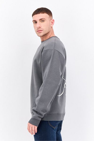 Fudo Men Crew Neck Brand Logo Long Sleeves Sweatshirt, Grey