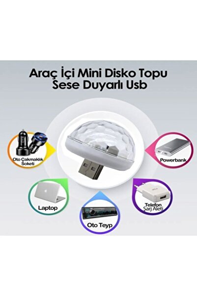 SARFEX STORE Usb Girişli Disko Topu Müziğe ve Sese Duyarlı  Araç İçi Mini Disko Topu Parti Mini Led Lamba 4w