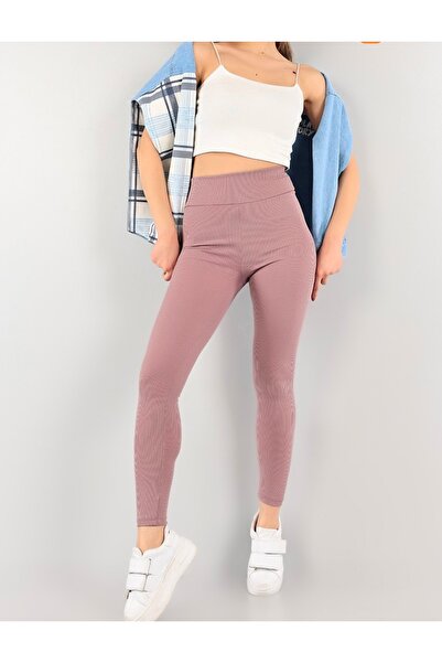 Genel Markalar Kadın Yüksek Bel Likralı Fitilli Tayt   (siyah,bej,vizon,kahve...
