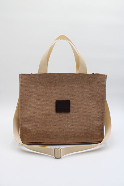LASSO Kadın Bej Mumlu Kanvas Kumaş El Ve Omuz Çantası
