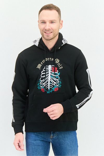 Members Only Men Hood With Drawstring Embroidered Logo Long Sleeve Sweatshirts, Black