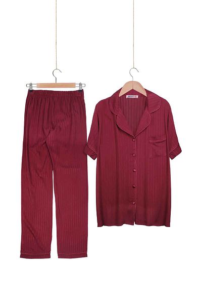 Dominant 100% Woven Poplin Viscose Short Sleeve Button Sleepwear Suit