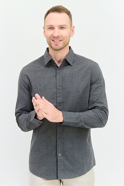 Algspar Men Regular Fit Solid Long Sleeves Casual Shirt, Grey