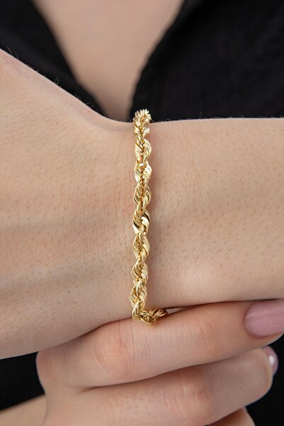 Fiyonk Kuyumculuk 14 Ayar Altın Işıltılı Burgu Zincir Bileklik 4.40 mm