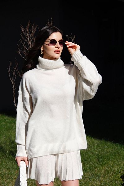 FLEX FASHION Ecru Turtleneck Knitwear Skirt Suit