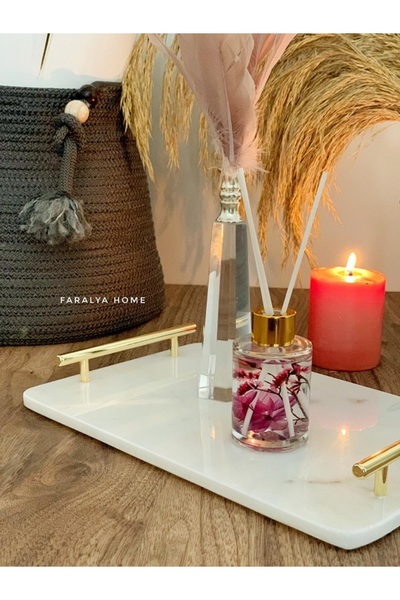 FARALYAHOME 30X20 cm White-Nova Gold Marble Decorative Engagement Tray