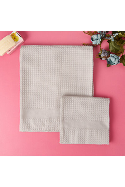 Evidea Soft Waffle 2'li Havlu Seti - Gri - 60x110 cm + 40x60 cm
