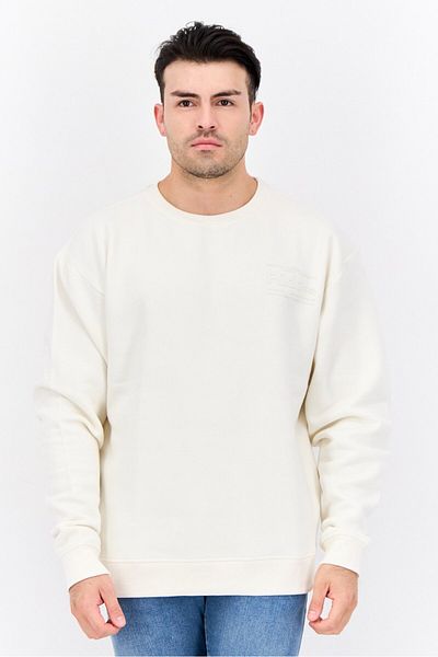 Fudo Men Crew Neck Long Sleeve Graphic Print Sweatshirt, Cream