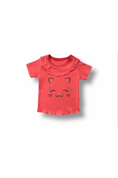 emosavm Vip Cat Patterned Sweat for Baby Girl Set of 3 - Pomegranate Flower Bandana