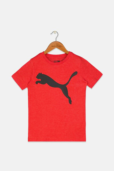 Puma Kids Boy Round Neck Short Sleeves Brand Logo Print T-shirt, Red