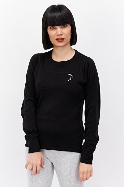 Puma بلوزة رياضية نسائية بأكمام طويلة مناسبة للجري، باللون الأسود