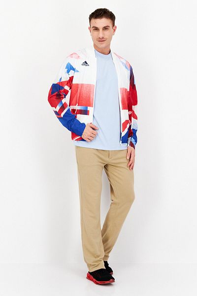 adidas Men Sportswear Fit Outdoor Windbreaker Jacket, White/red