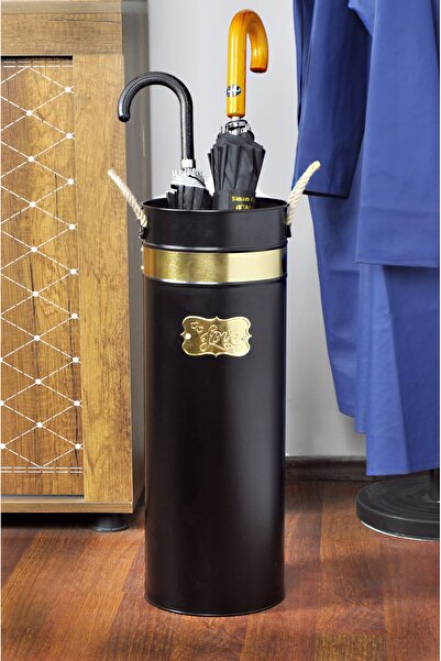 Evistro Dekoratif Metal Şemsiyelik Hasır Kulplu Siyah