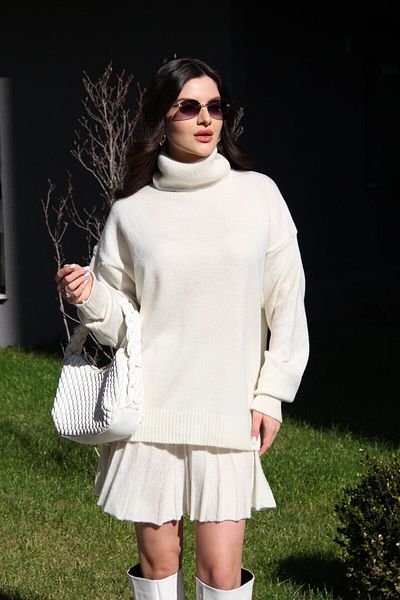 FLEX FASHION Ecru Turtleneck Knitwear Skirt Suit