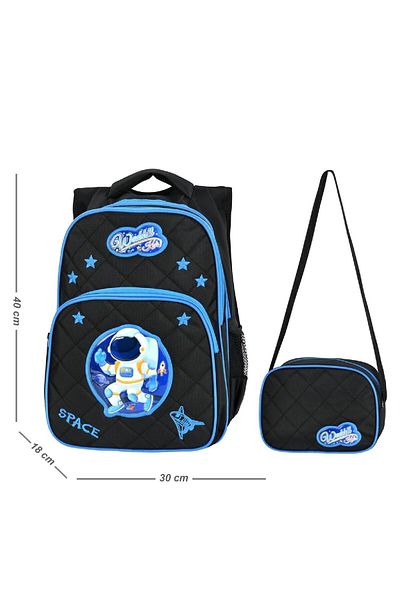 Linea Waddell 3 Compartment Primary School Bag and Lunch Box Astronaut Blue-Black 5046