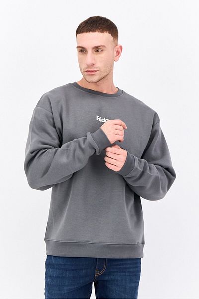 Fudo Men Crew Neck Brand Logo Long Sleeves Sweatshirt, Grey
