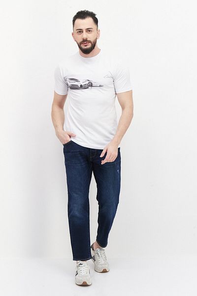 BUGATTI Men Crew Neck Short Sleeve Graphic Printed T-shirt, White