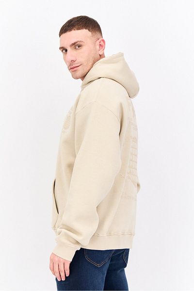 Fudo Men Brand Logo Long Sleeves Hooded Sweatshirt, Beige