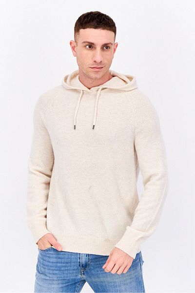 Jules Men Hooded Knitted Long Sleeves Swaeater, Off White