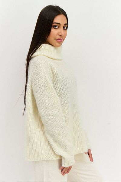 BOSS Women High Neck Knitted Long Sleeves Sweater, Off White
