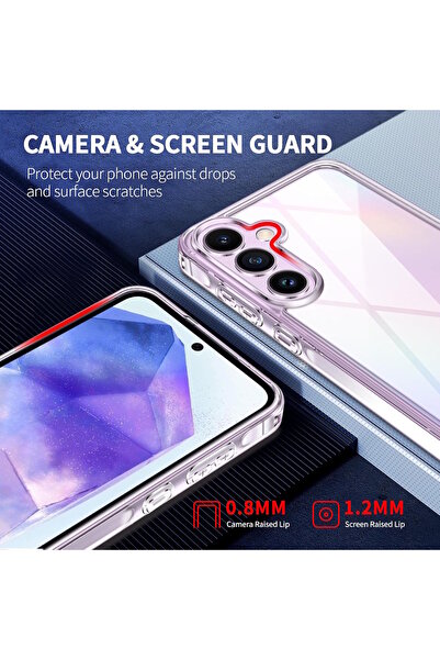 m.tk moveteck Samsung Galaxy A55 Kılıf Kamera Çıkıntılı Korumalı Yumuşak Şeffaf Silikon +9h Ekran Koruyucu Cam Set