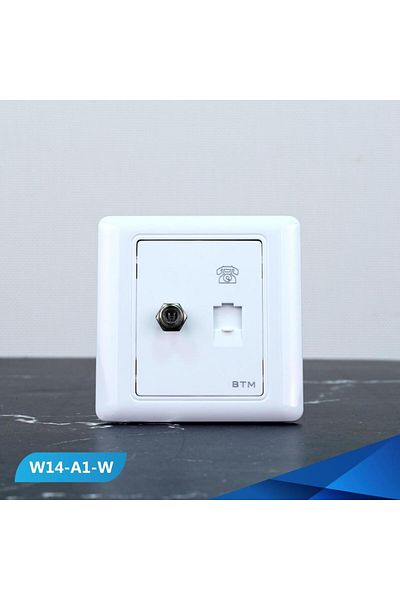 Btm Telephone outlet and TV socket, white, twisted
