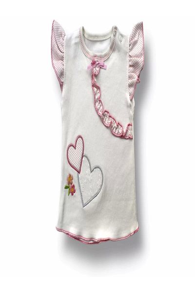 emosavm Ecru Colored 3-Piece Baby Girl T-Shirt and Shorts Set - Double Heart Embroidered