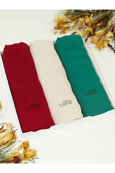 Armine Trend Crinkle Chiffon Shawl - Atskrn - Set of 3 - Light Mink, Cherry, Green