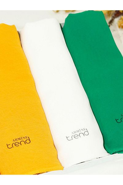 Armine Trend Crinkle Chiffon Shawl - Atskrn - Set of 3 - Lemon Garden