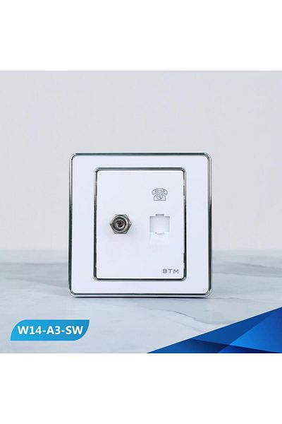 Btm Telephone port and TV socket, white and silver