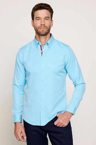Tudors Ανδρικό μπλουζάκι Oxford Cotton Slim Fit - Μακρυμάνικο, Μέντα γιακά με Κουμπιά, Εύκολο στο Σιδέρωμα