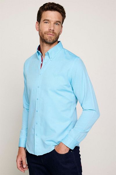 Tudors Ανδρικό μπλουζάκι Oxford Cotton Slim Fit - Μακρυμάνικο, Μέντα γιακά με Κουμπιά, Εύκολο στο Σιδέρωμα