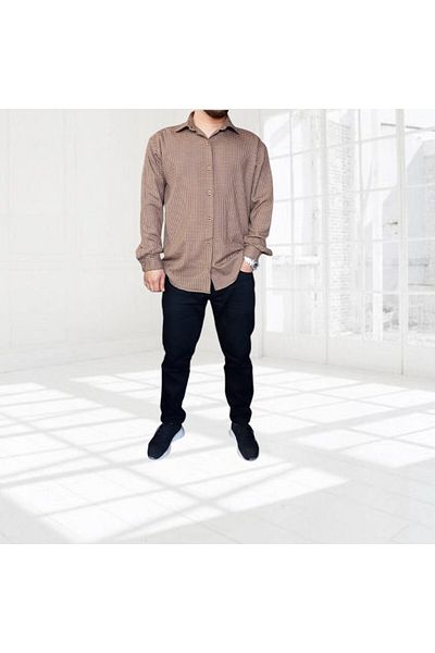 Dirhem Men's Brown/Black Checkered Woolen Shirt
