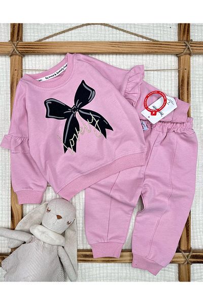 Murat Baby Girls' Sleeves Ruffled Bow Cotton Bottom Top Set