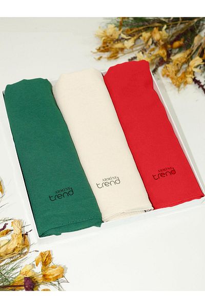Armine Trend Crinkle Chiffon Shawl - Atskrn - Set of 3 - Red, Cream, Green