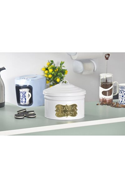 Evistro Dekoratif Bisküvi Kurabiye Atıştırmalık Saklama Kabı Beyaz