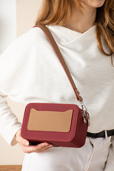 Just Polo Kadın Bordo Taba Çapraz Askılı 2 Bölmeli Kutu Mini Omuz Ve El Çanta...