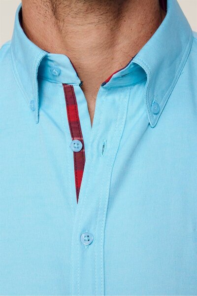 Tudors Ανδρικό μπλουζάκι Oxford Cotton Slim Fit - Μακρυμάνικο, Μέντα γιακά με Κουμπιά, Εύκολο στο Σιδέρωμα