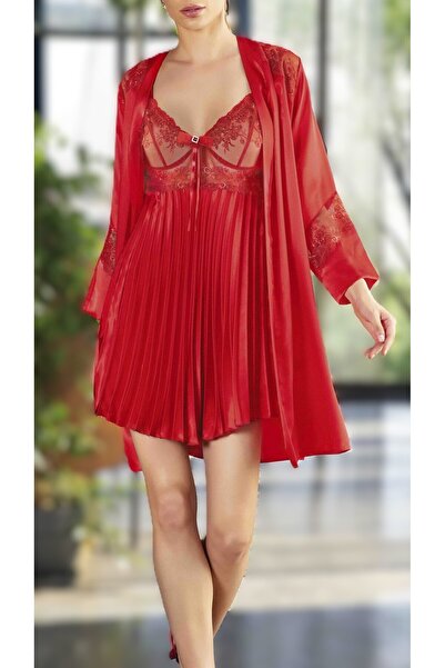 Loule Kadın Saten Dantel Detaylı Kimono & Gecelik Takım L.N0.U1.RT.23