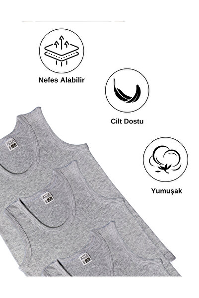 ALYA UNDERWEAR Boy's Cotton Ribbed Tank Top Oval Collar 3 Pack - 3 Pieces Gray Melange