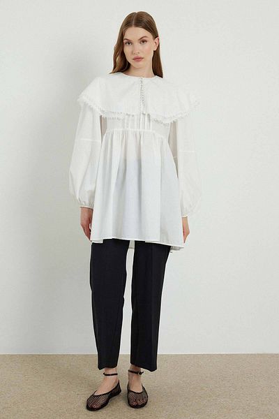 Hooopstore Ecru Poplin Tunic - Σχέδιο με γιακά