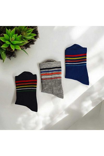 HAYEL 3 Pairs Multicolor Unisex Girls Boys Kids Tennis Socks High Quality