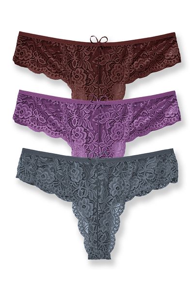 Zena Large Size 3-Piece Lace Thong Panties Set