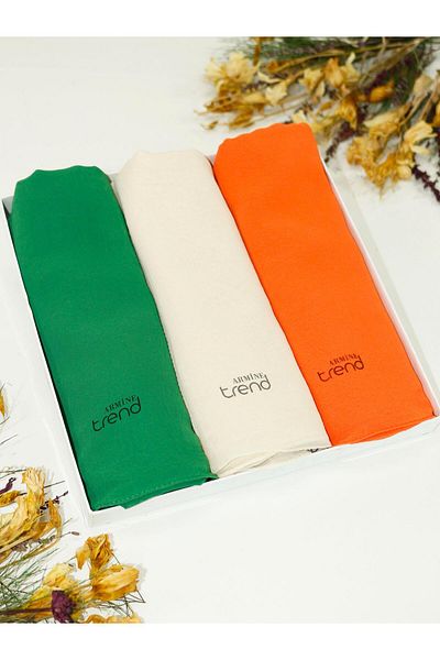 Armine Trend Crinkle Chiffon Shawl - Atskrn - Set of 3 - Orange Flower