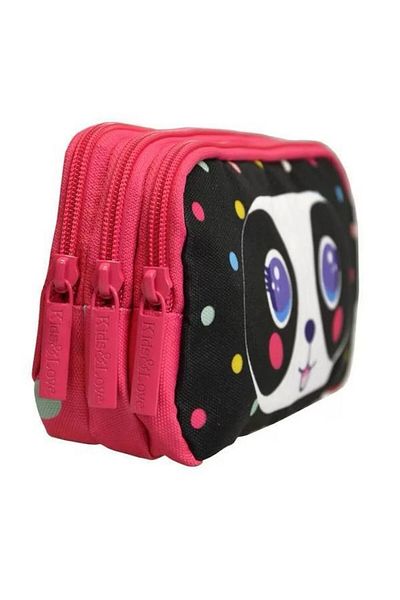 KAUKKO Kids&Love Panda Patterned 3 Compartment Pencil Bag - Cute Face L8120