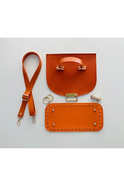 FERİHA HOBİ AKSESUAR حقيبة جلدية محبوكة - مع غطاء وحزام وقاعدة دائرية